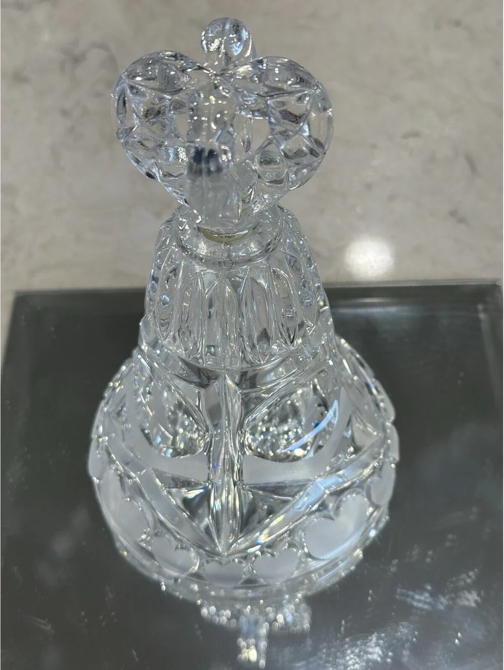 Vintage Hofbauer Lead Crystal Bell Featuring A Distinct Frosted Heart  7